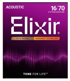 Струны для акустической гитары Elixir Nanoweb 11308 16-70, бронза