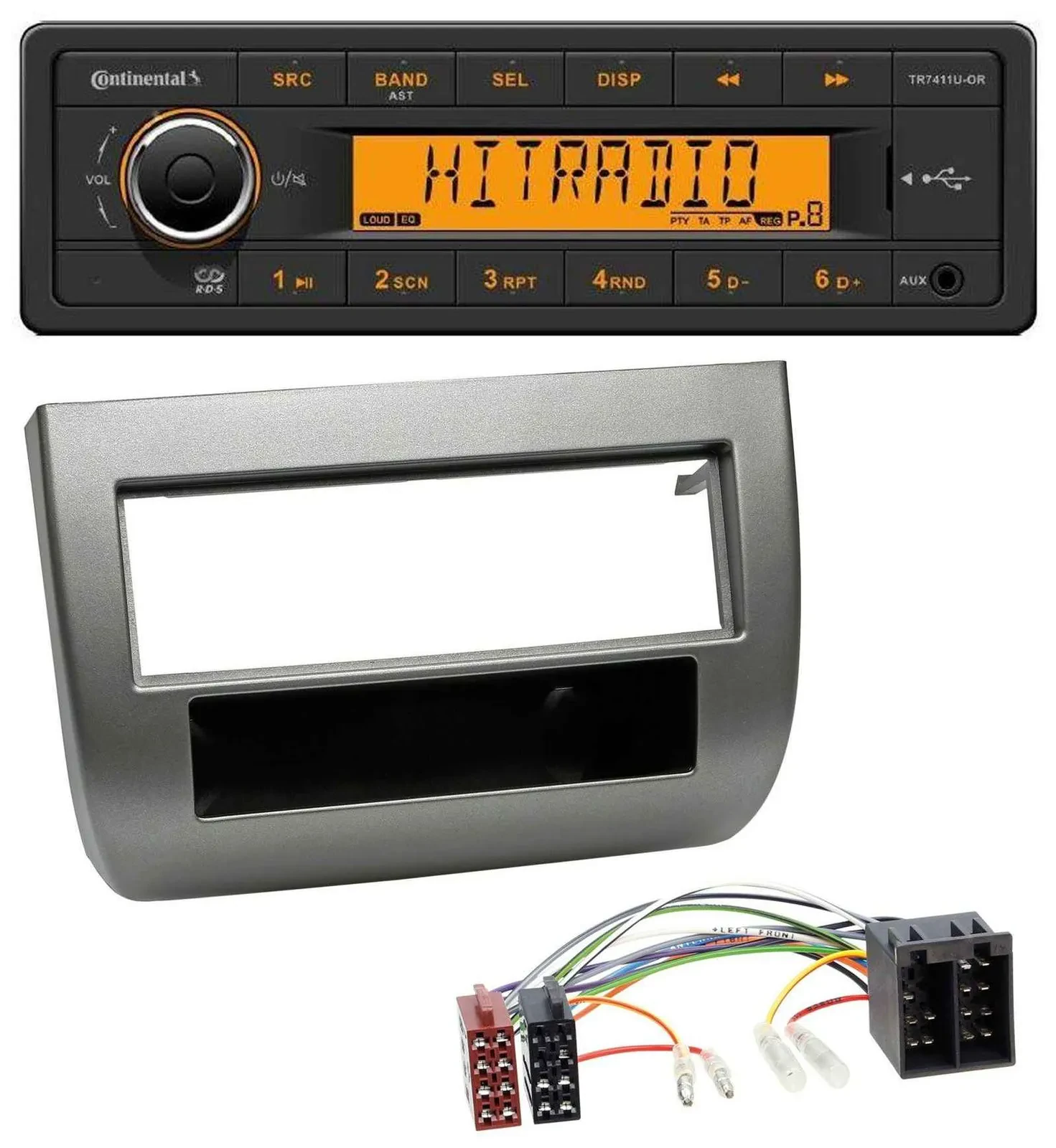 Continental 1DIN USB AUX MP3 Autoradio für Lancia Y 843 03-11 dunkelsilbermetall