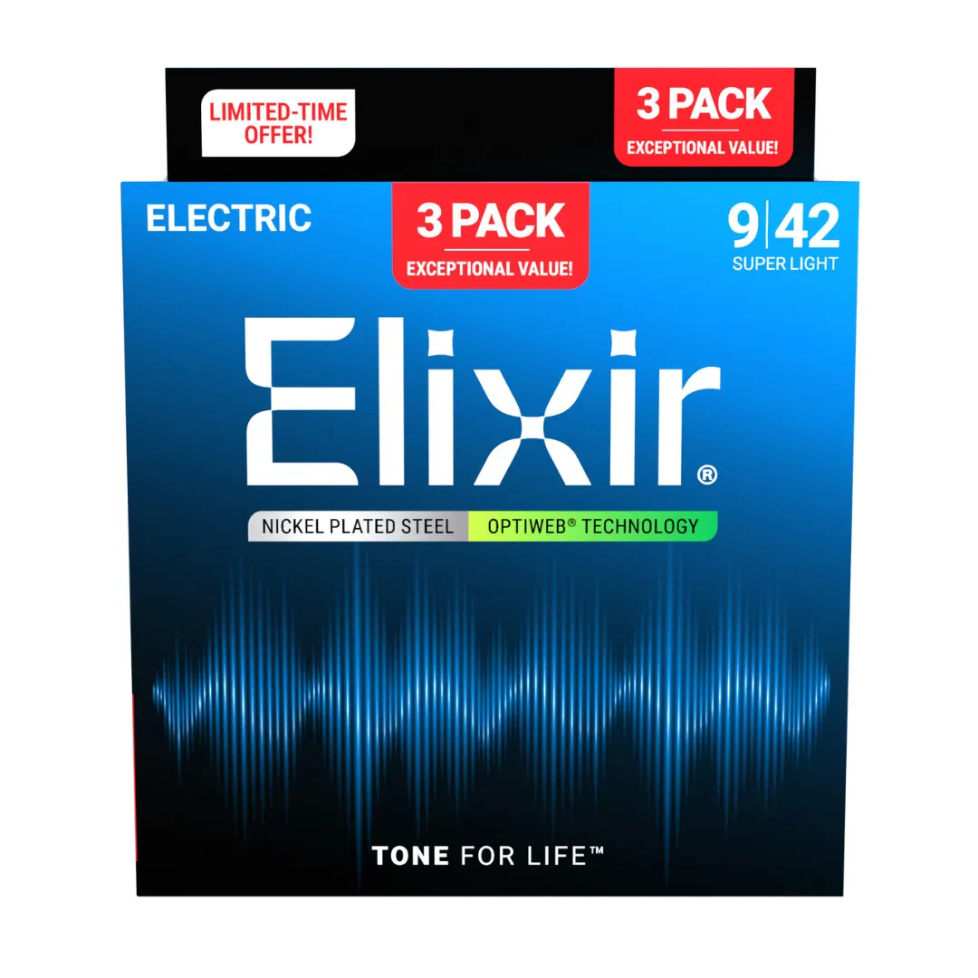 Elixir 3-Pack NPS Optiweb Electric Guitar Strings - 9/42 Super Light