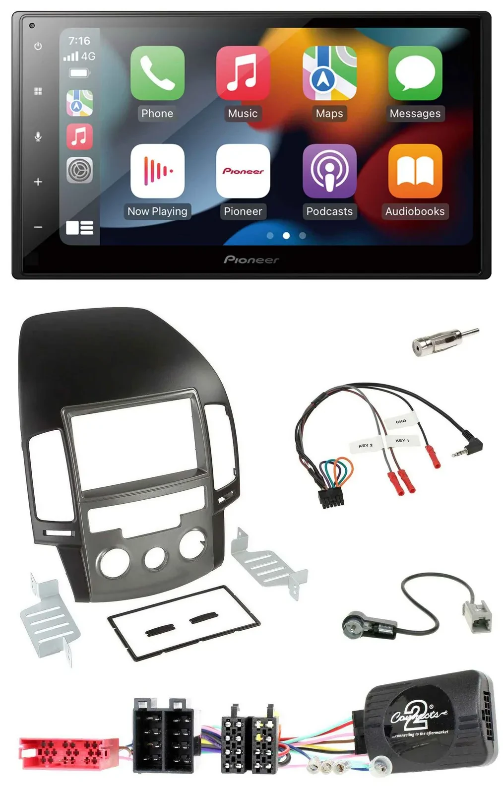 Автомагнитола Pioneer DAB, Bluetooth, 2 DIN, USB, управление с руля, для Hyundai i30 (с 2009)