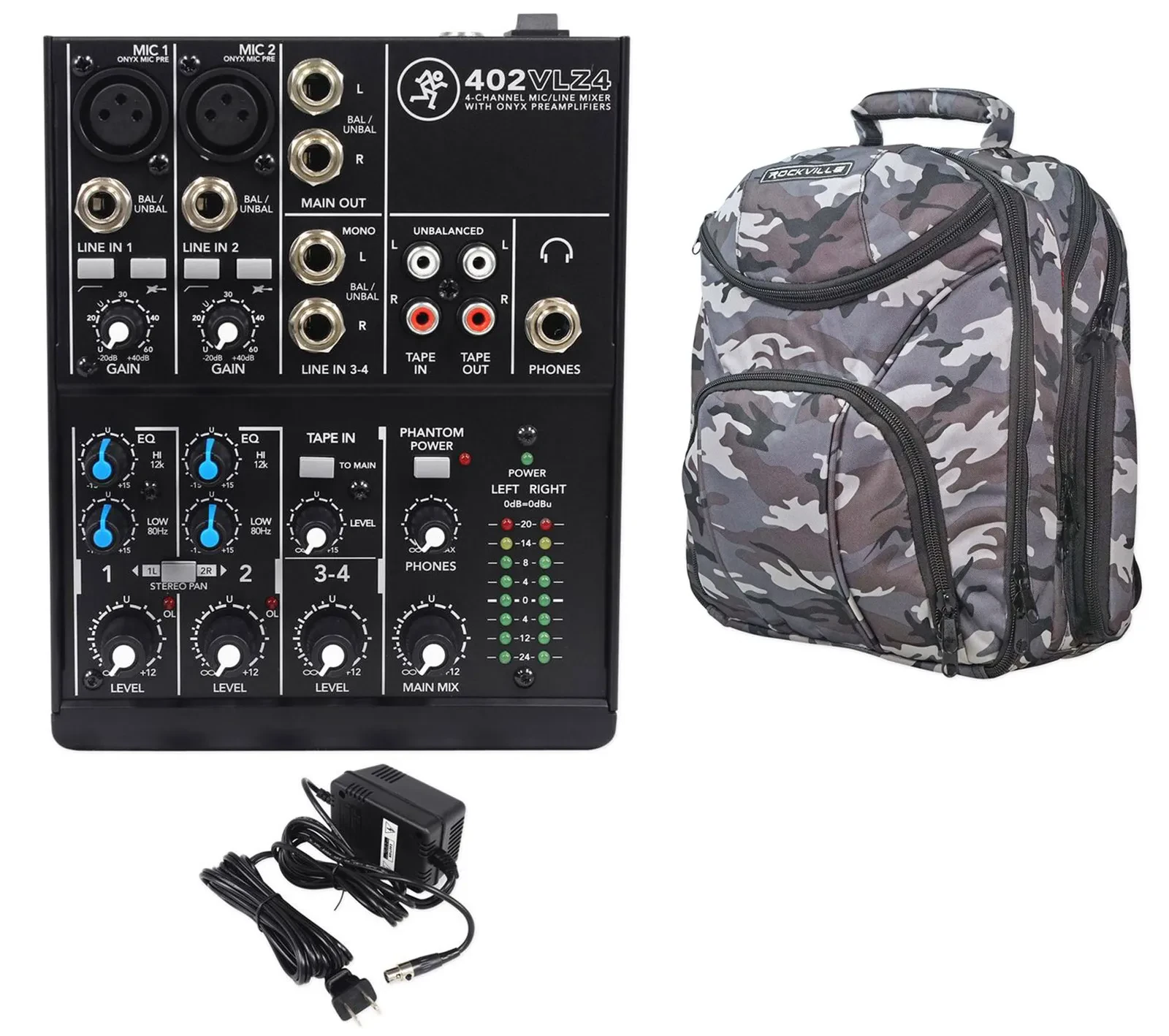Mackie 402VLZ4 4-channel Compact Analog Mixer w/ 2 ONYX Preamps+CAMOPACK Case