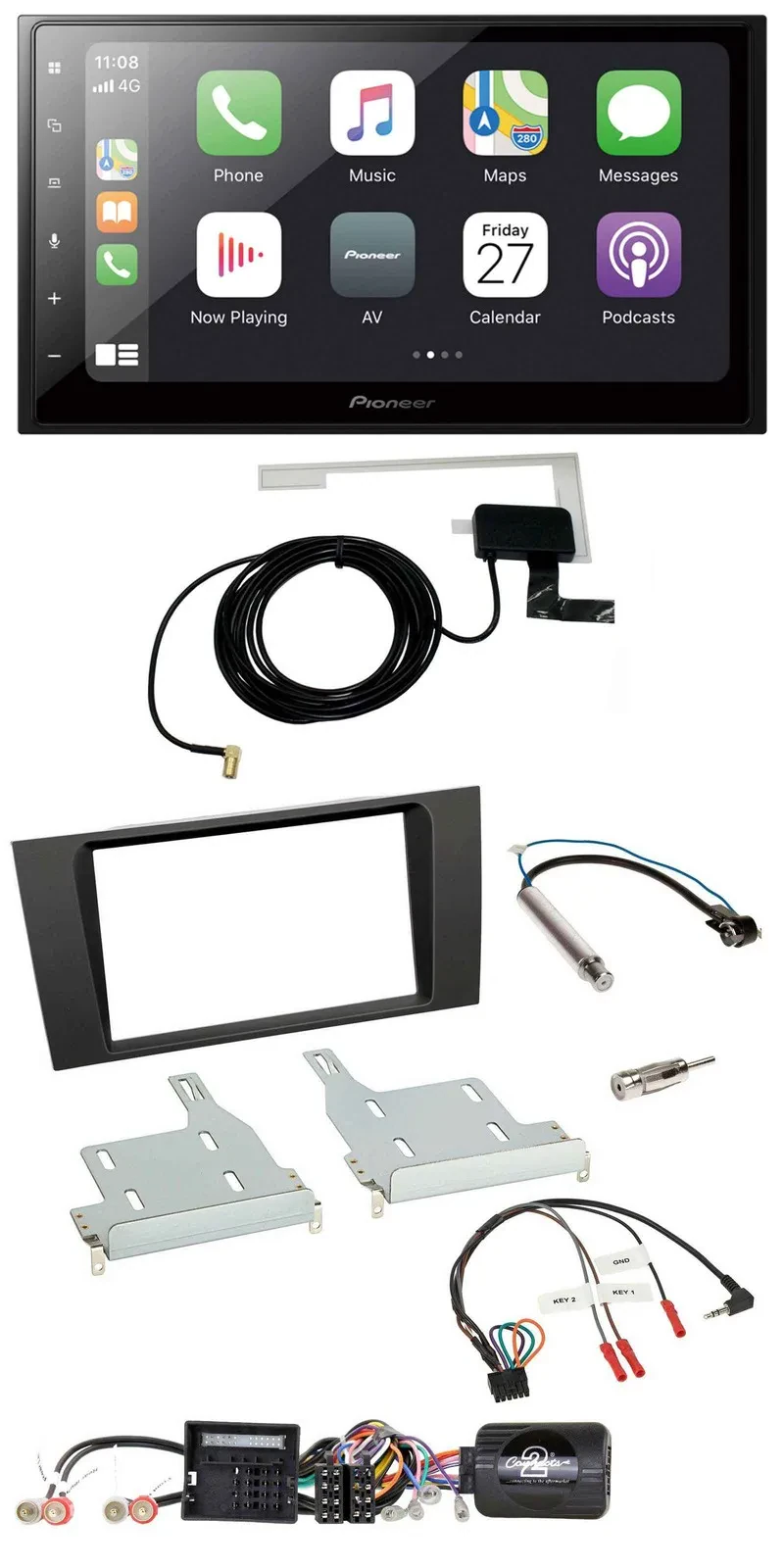 Pioneer USB Lenkrad 2DIN Bluetooth DAB Autoradio für Audi A4 2000-2001