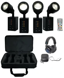 Chauvet DJ Ezpin Zoom Pack 4) Rechargeable Pin Spot Lights+Remote+Bag+Headphones