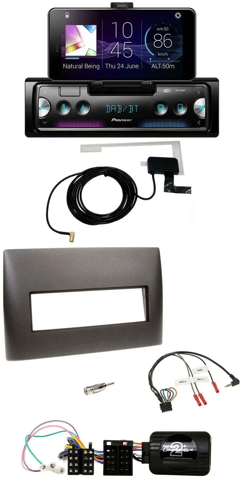 Автомагнитола для Fiat Stilo (2001–2007) Pioneer DAB, Bluetooth, USB, поддержка кнопок на руле, черный