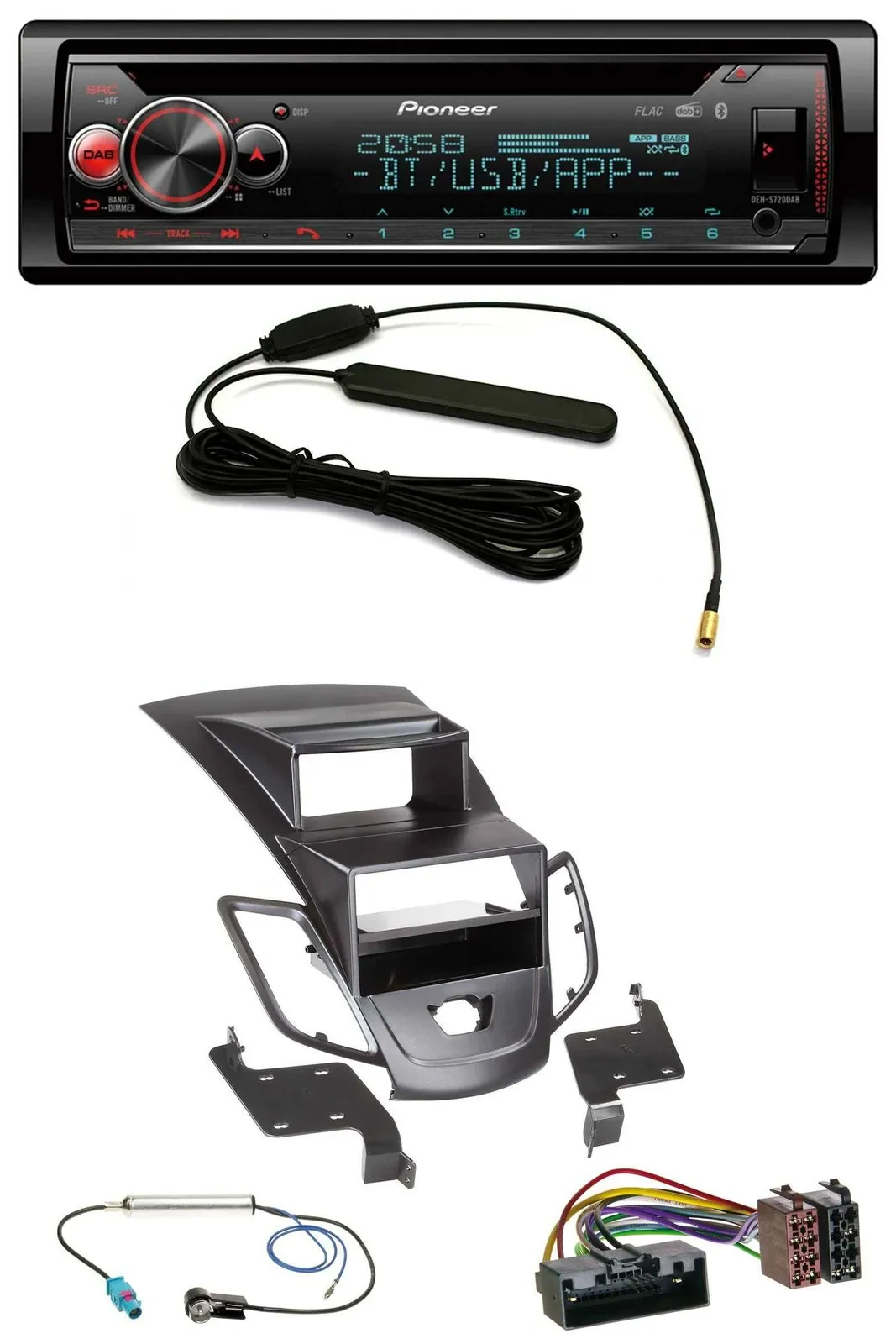 Автомагнитола Pioneer USB DAB MP3 Bluetooth CD для Ford Fiesta (2010–2017) с дисплеем, черная