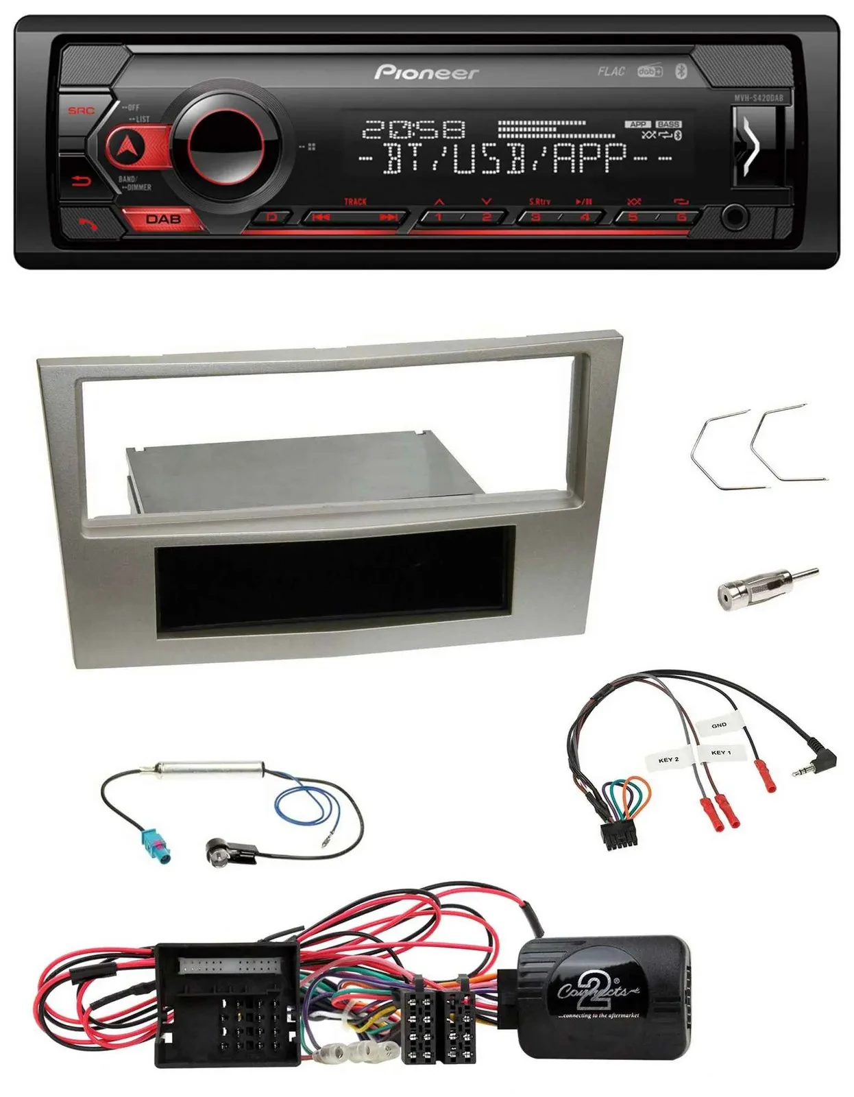 Pioneer Lenkrad USB DAB Bluetooth Autoradio für Opel Corsa D satin-stone 09-14
