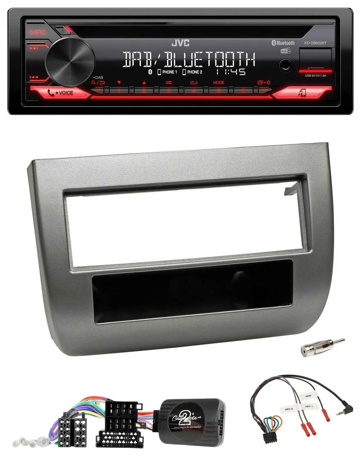 JVC CD DAB USB Bluetooth Lenkrad Autoradio für Lancia Y 843 05-11 dunkelsilberme