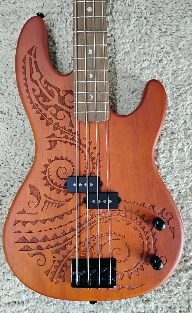 Luna Guitars TAT34 Tattoo Mahogany Electric 34" Scale bass Guitar
