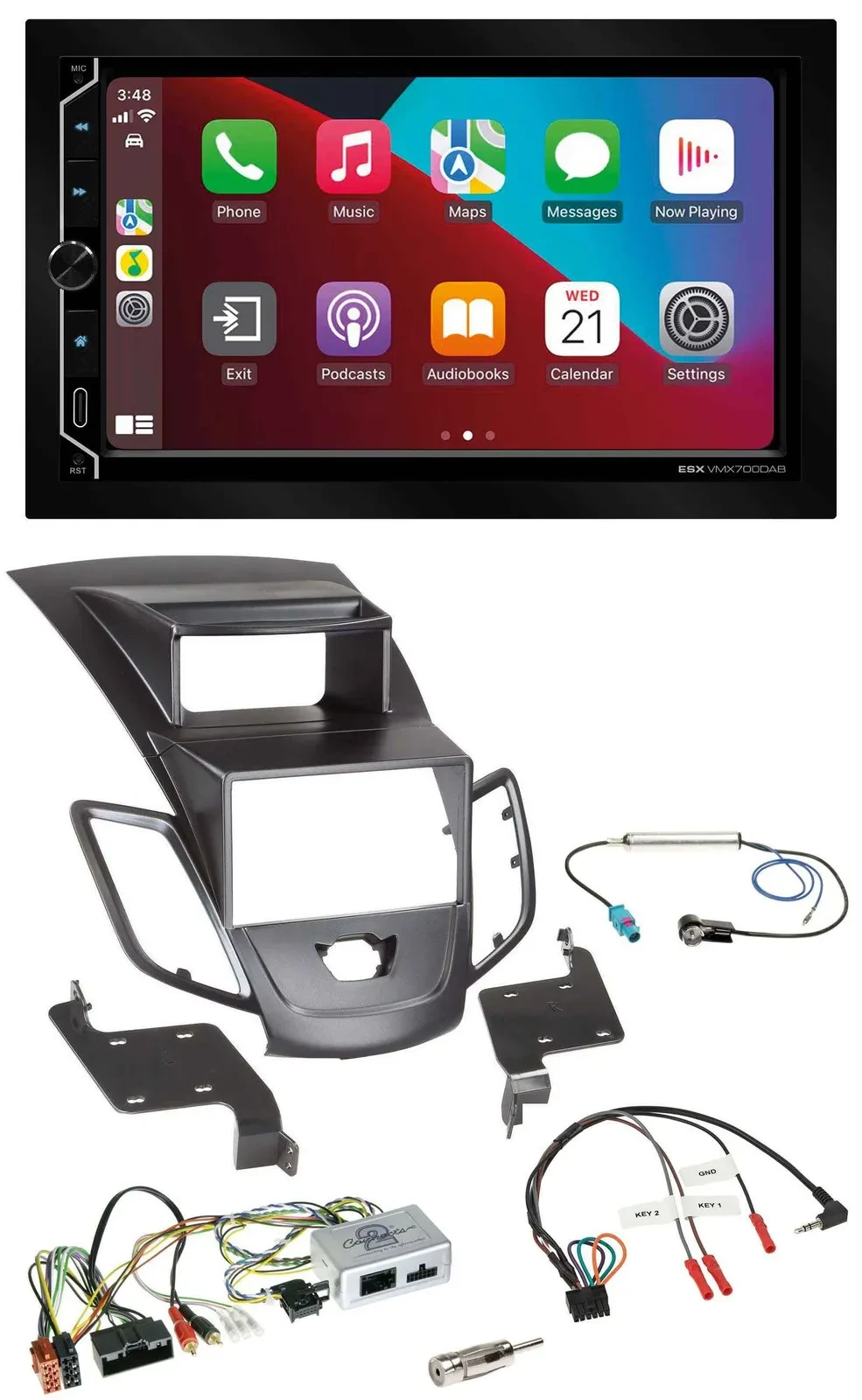 ESX 2DIN DAB USB Lenkrad Bluetooth Autoradio für Ford Fiesta 10-13 Display schwa