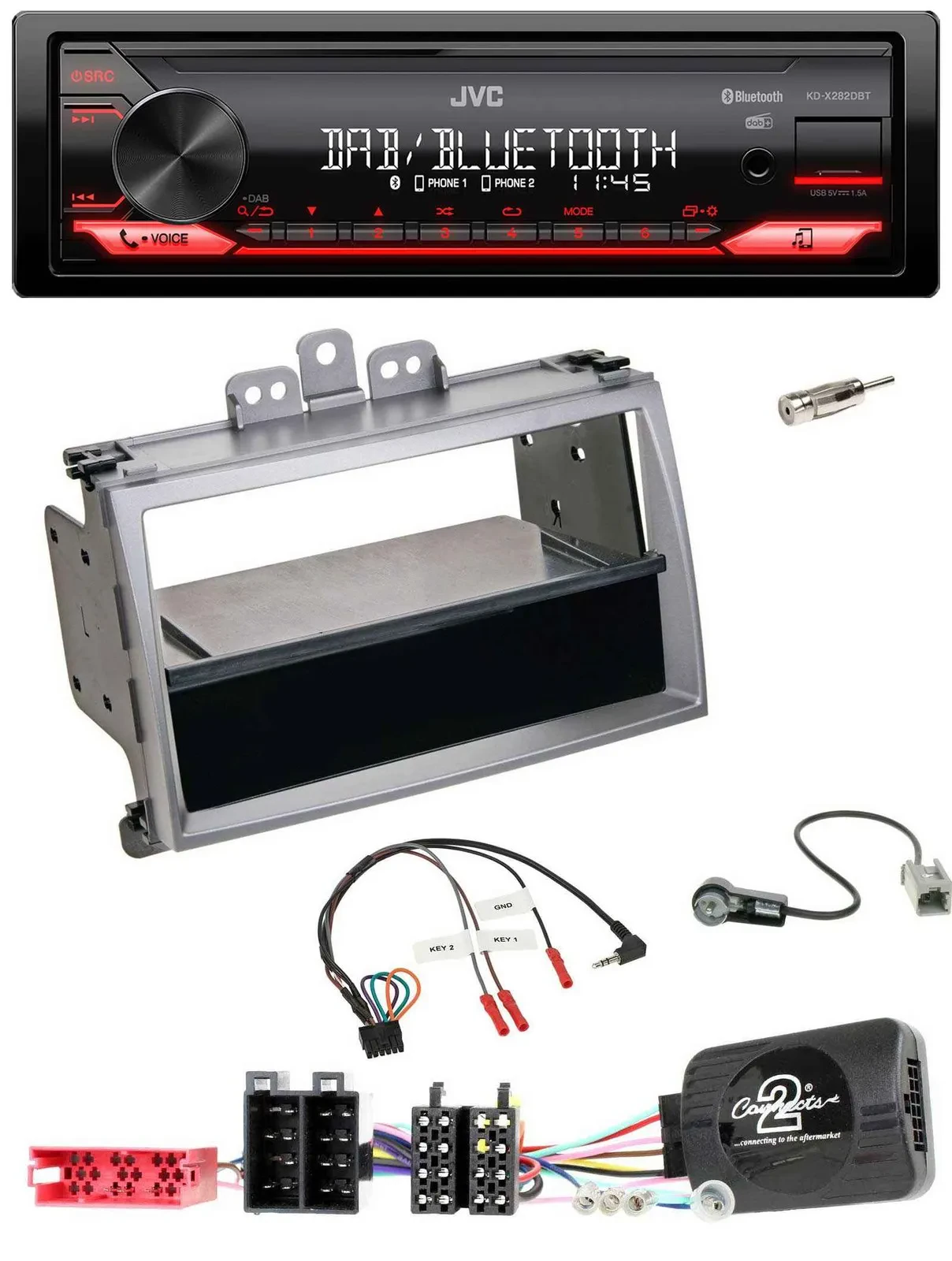 Автомагнитола для Hyundai i20 (2009–2011) JVC Bluetooth USB DAB, серебристая