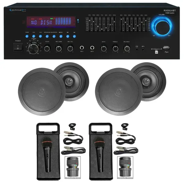 Home Karaoke Machine System w/ Bluetooth+(4) 6.5" Black Ceiling Speakers