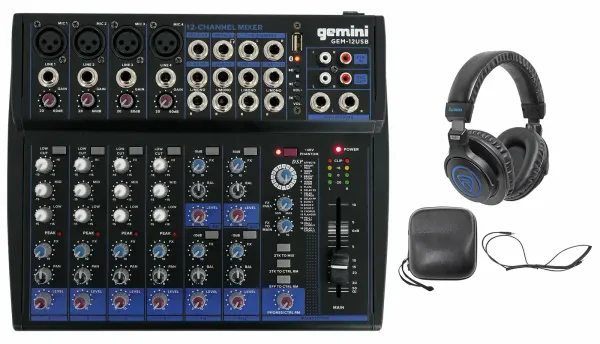Gemini GEM-12USB 12 Channel Bluetooth Mixer w/USB 12 Ins/3 Band EQ+Headphones