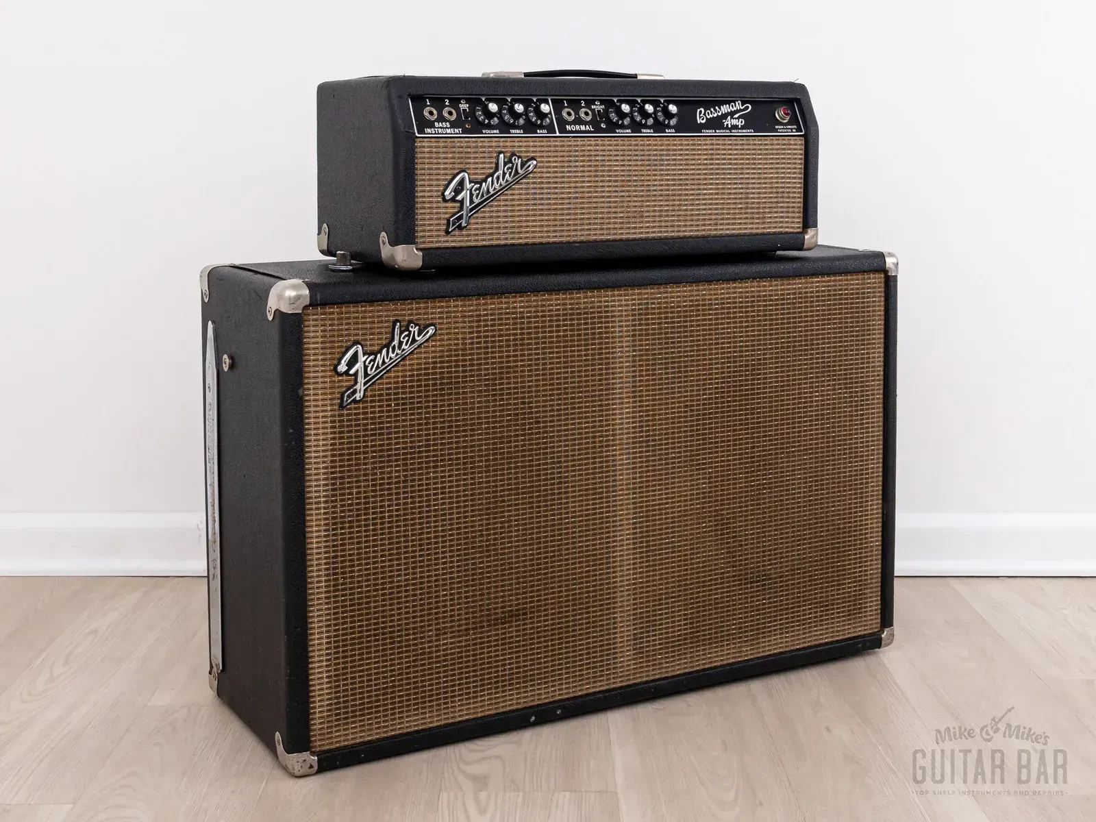 1965 Fender Bassman Black Panel Piggyback Vintage Tube Amp Head + 2x12 Cab AB165