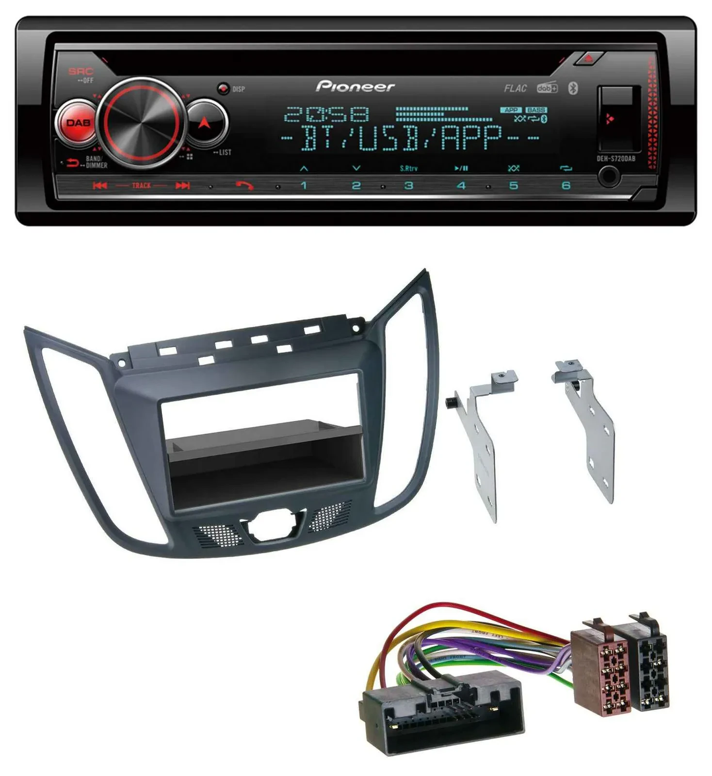 Pioneer MP3 DAB CD Bluetooth USB Autoradio für Ford C-Max / Kuga - dunkelgrau