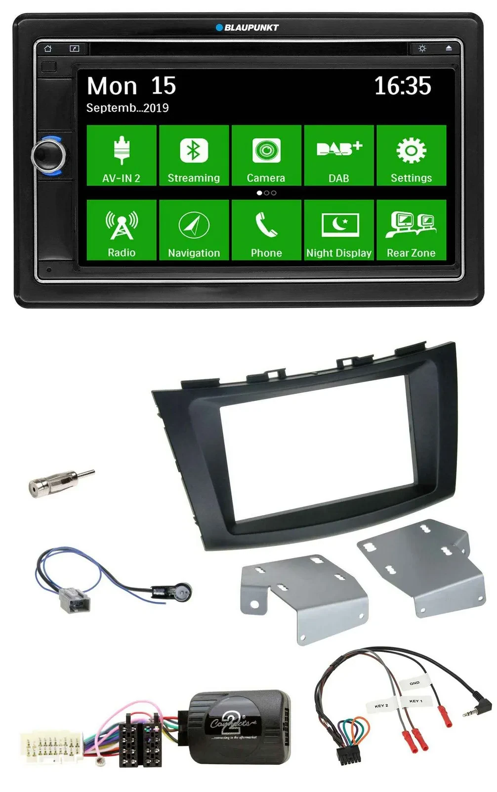 Blaupunkt Bluetooth 2DIN Lenkrad DAB USB TMC Navigation für Suzuki Swift ab 2011