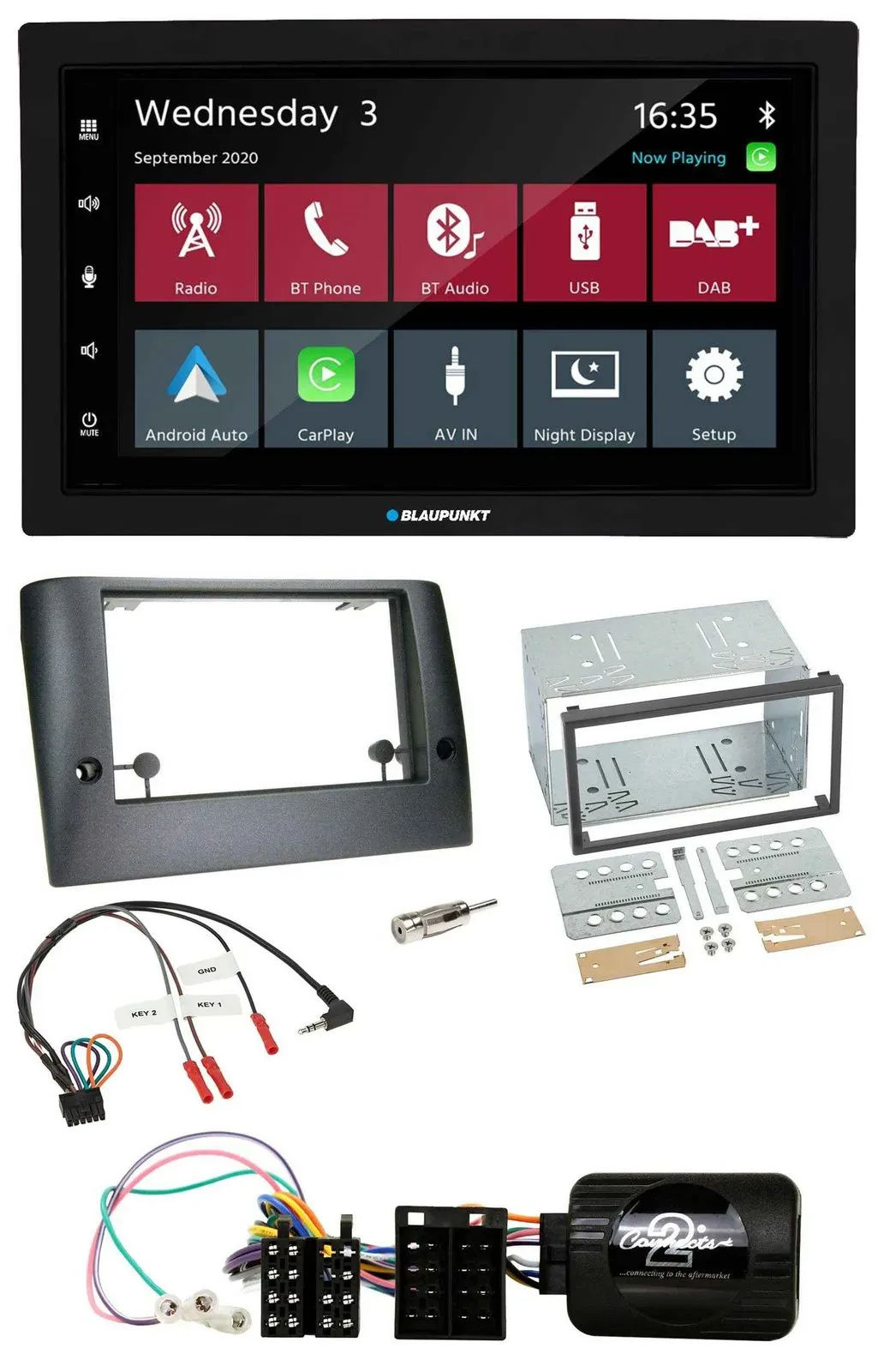 Blaupunkt 2DIN Lenkrad USB Bluetooth DAB Autoradio für Fiat Stilo 2005-2007