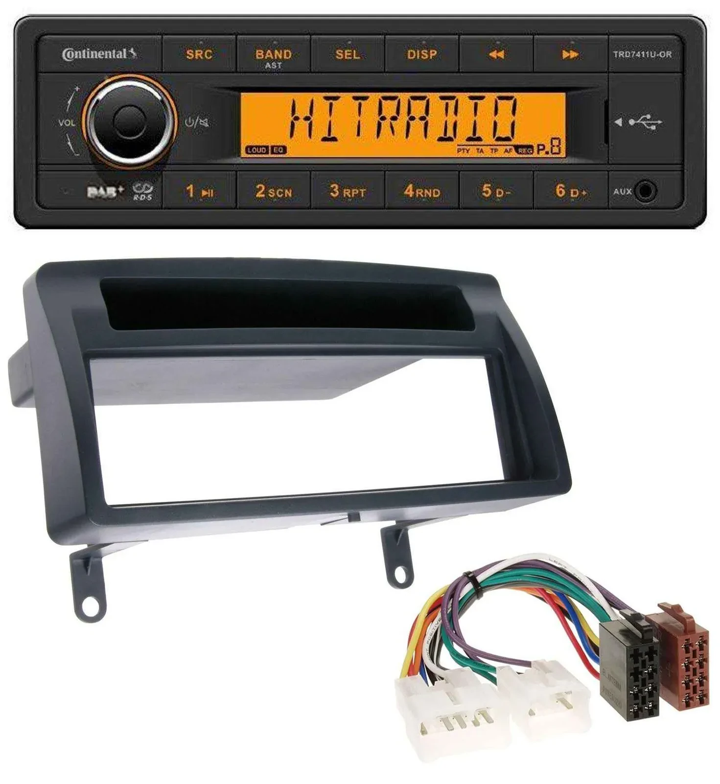 Автомагнитола Continental 1-DIN DAB MP3 AUX USB для Toyota Corolla E12 (2003–2008) темная