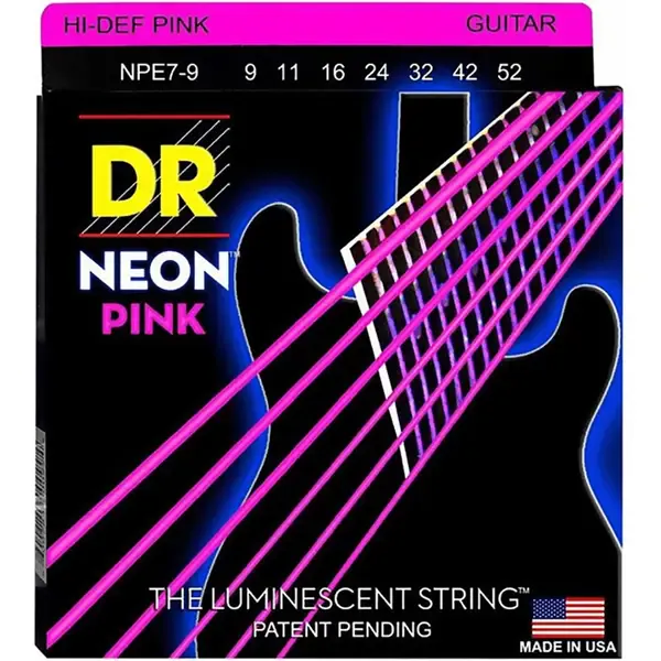 Струны для 7-струнной электрогитары DR Strings NPE7-9 Neon Pink 9-52