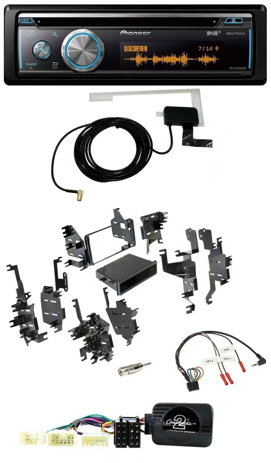 Автомагнитола Pioneer Bluetooth DAB USB CD для Toyota Yaris 2007–2012 с поддержкой кнопок на руле
