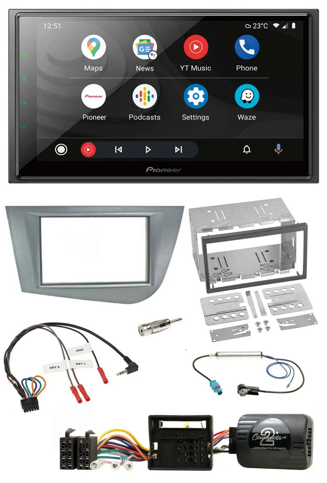 Pioneer USB 2DIN DAB Lenkrad Bluetooth Autoradio für Seat Leon 2005-2012 silber
