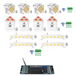 (4) Rockville BEST PAR+STRIP+WEDGE White Wireless DMX Battery Lights+Controller