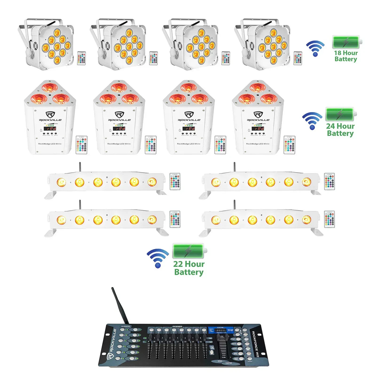 Комплект светового оборудования Rockville 4 BEST PAR+4 RockWedge+4 BEST STRIP WH