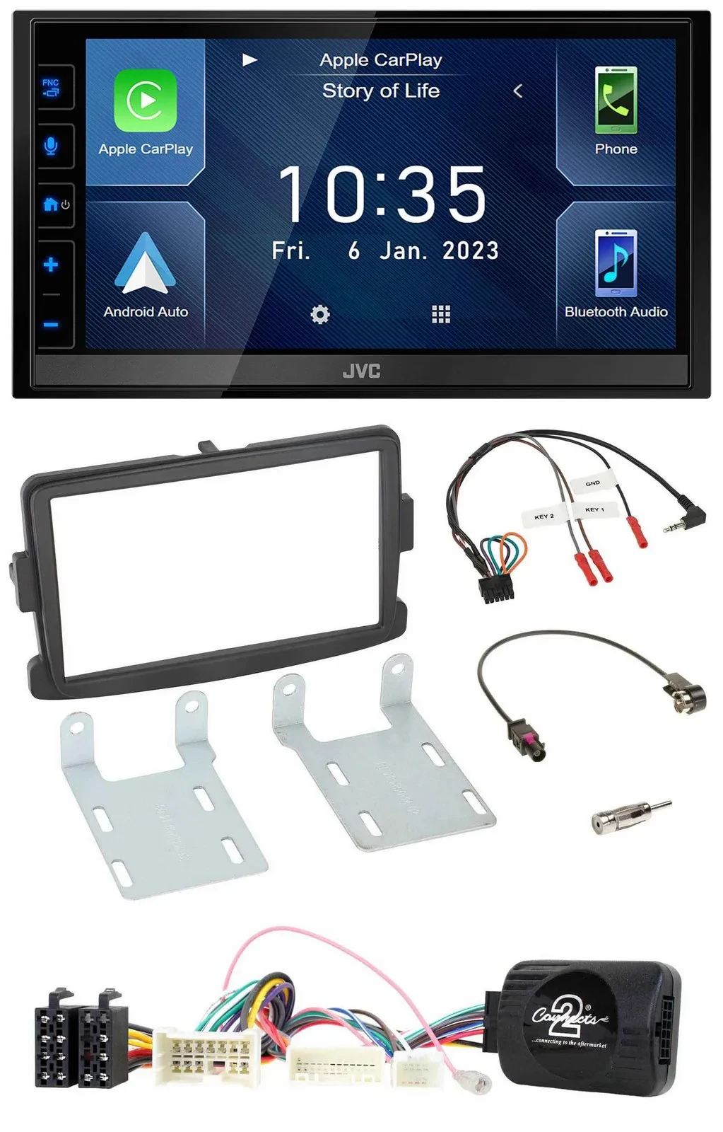 JVC DAB Bluetooth Lenkrad USB 2DIN Autoradio für Dacia Sandero ab 2013 schwarz
