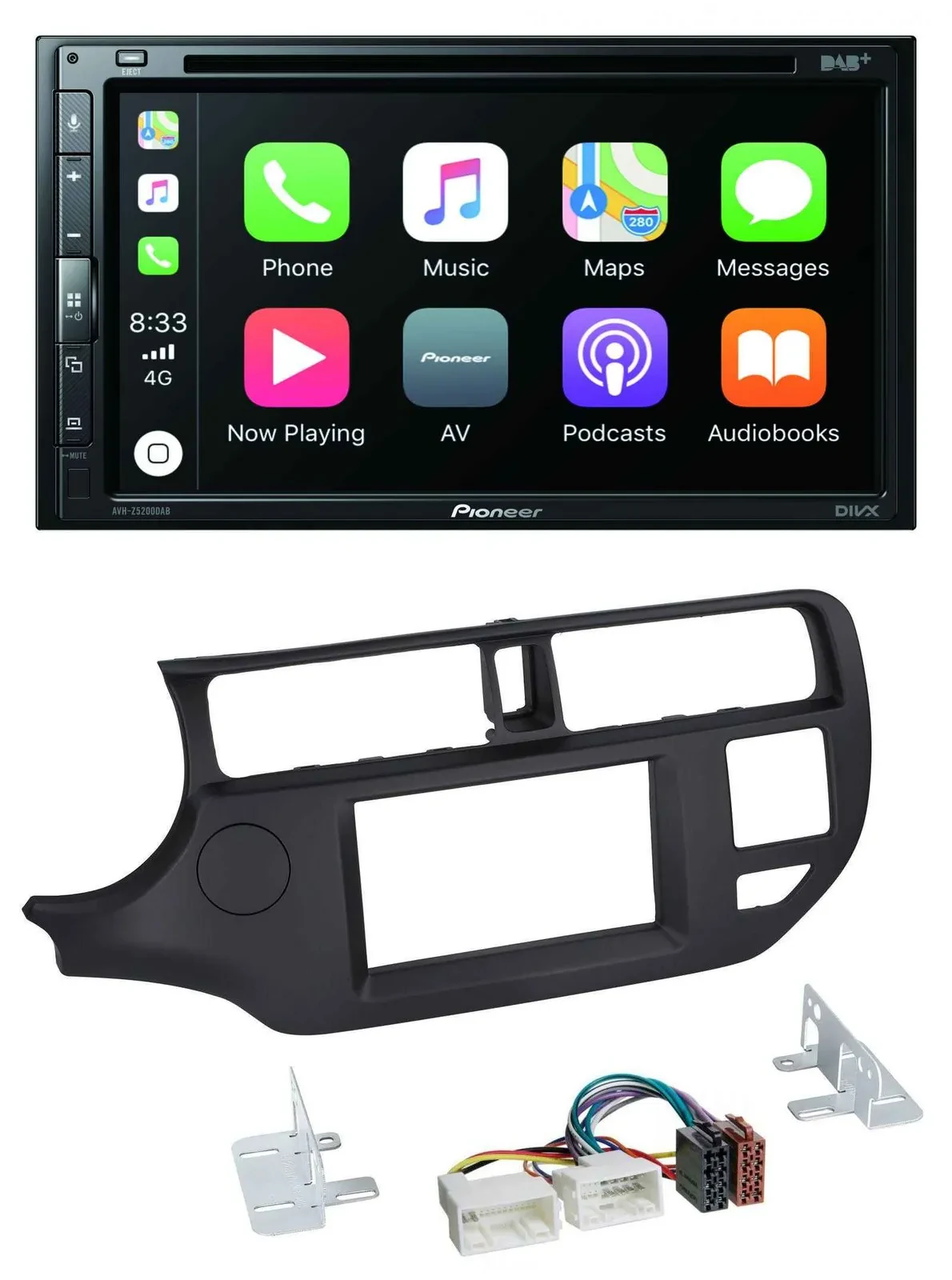 Автомагнитола для Kia Rio 2011–2014 (UB) Pioneer 2DIN DVD DAB Bluetooth USB, черный