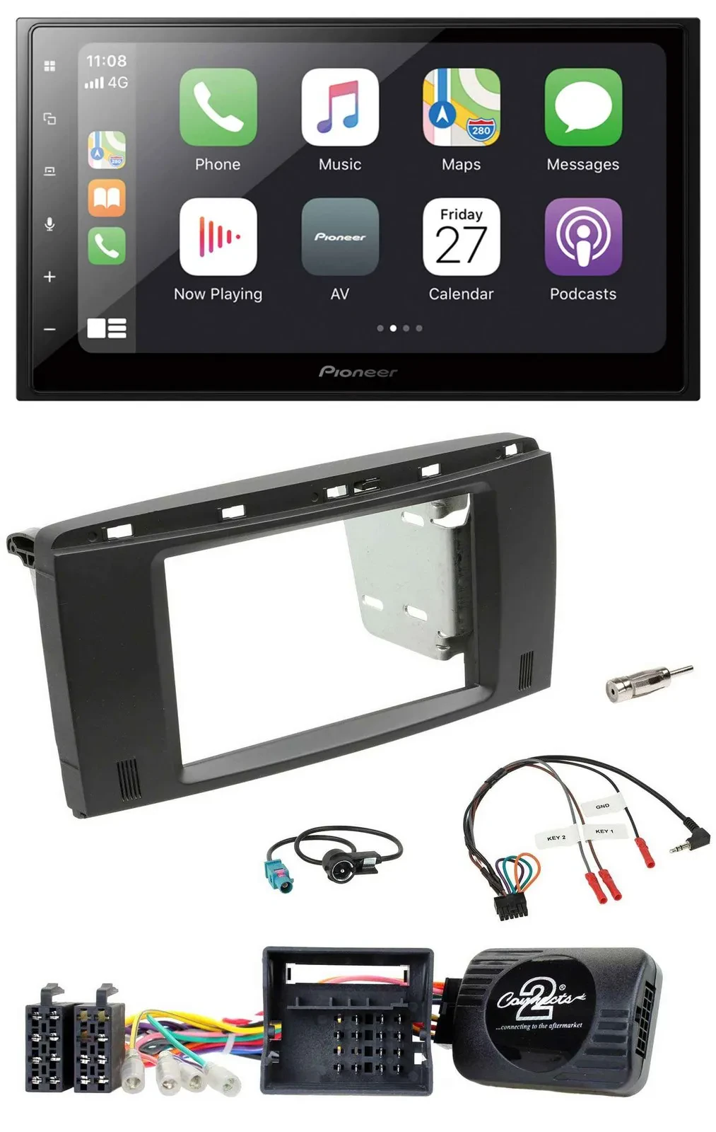 Pioneer Lenkrad Bluetooth DAB 2DIN USB Autoradio für Mercedes SLK 08-11 R171