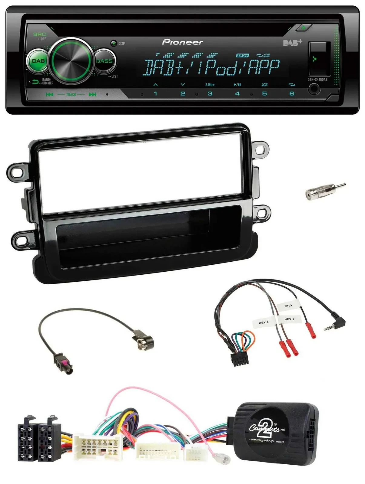 Автомагнитола Pioneer USB MP3 DAB CD для Dacia (с 2012) совместимая с кнопками на руле черная (piano black)