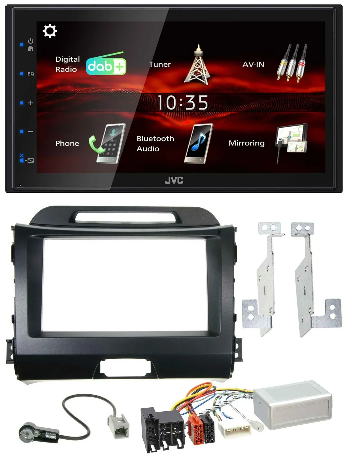 JVC USB Bluetooth Lenkrad DAB 2DIN Autoradio für Kia Sportage 3 10-15 Navi schwa