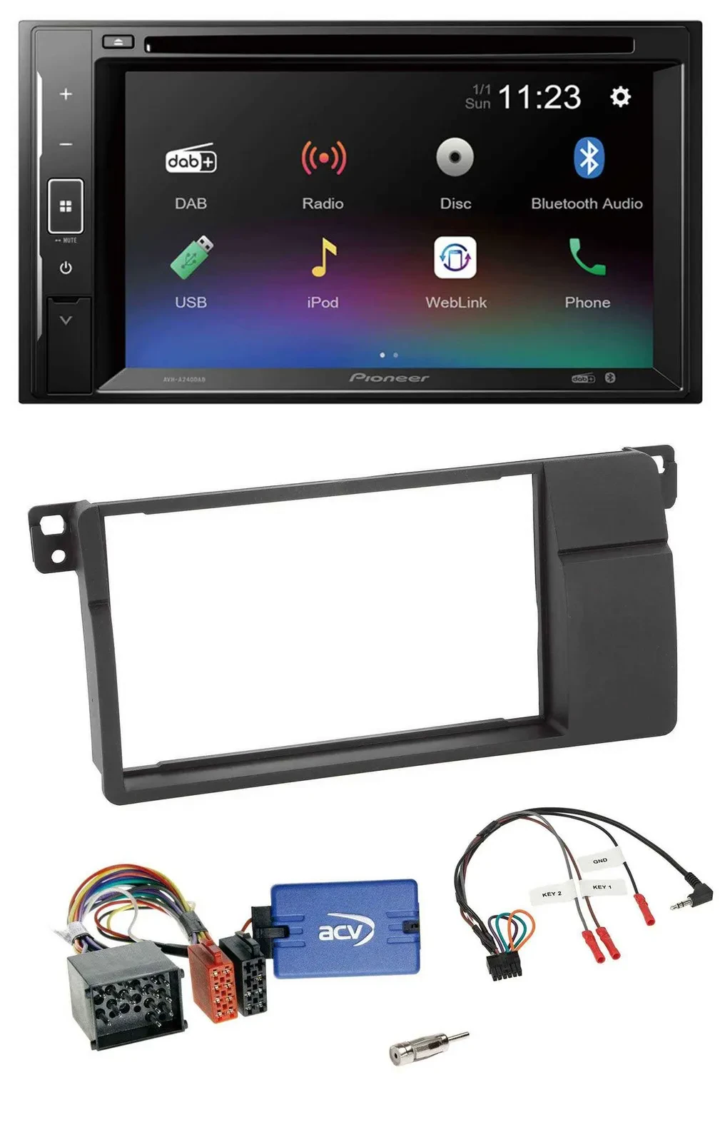 Pioneer Bluetooth Lenkrad USB 2DIN DAB DVD Autoradio für BMW 3er E46 2000-2006