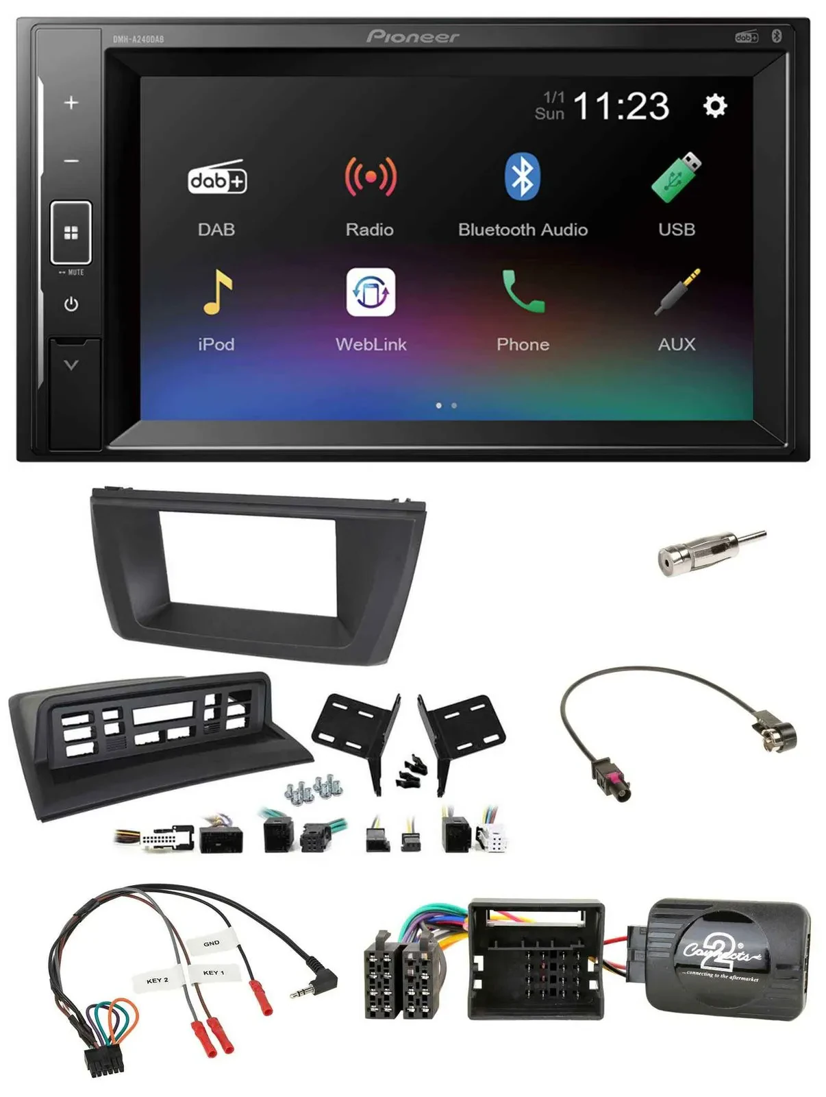 Pioneer DAB Lenkrad 2DIN Bluetooth USB Autoradio für BMW X3 E83 2004-2010 mittig