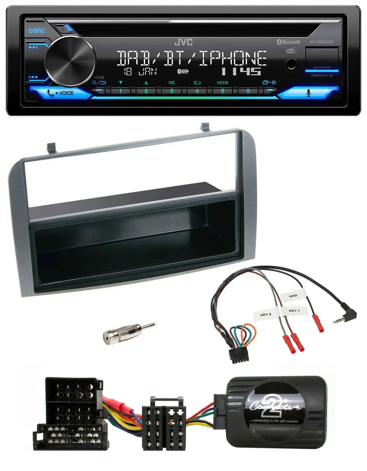 JVC Bluetooth Lenkrad USB DAB CD Autoradio für Alfa 147 GT anthrazit Ablage