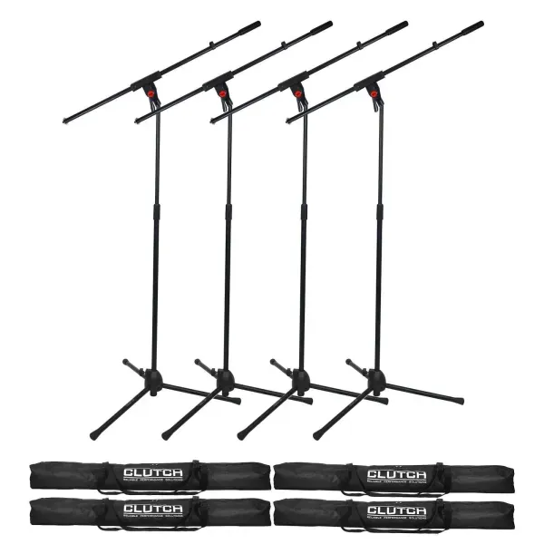 DJ Pro Audio Band Microphone Tripod Boom Stands w Carry Bags & Mic Clips 4 Pack