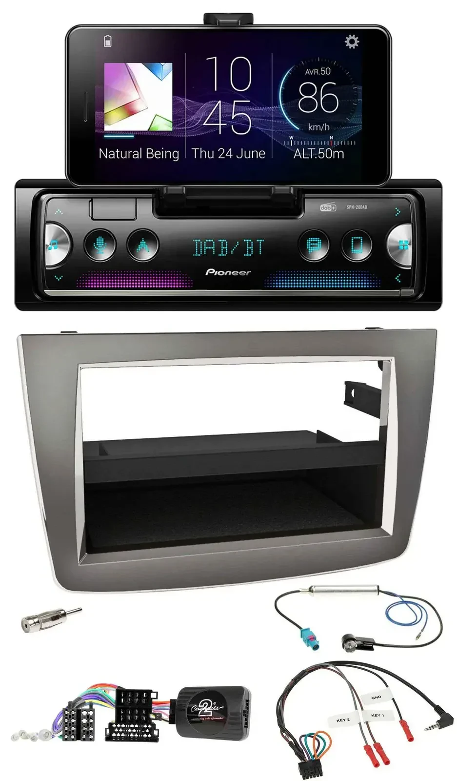 Автомагнитола для Alfa Romeo Mito 955 (2008–2014) Pioneer USB, Bluetooth, DAB, серебристый