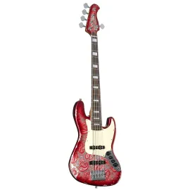 Fame Custom JB 5 Worn Candy Apple Red over Pink Paisley - E-Bass