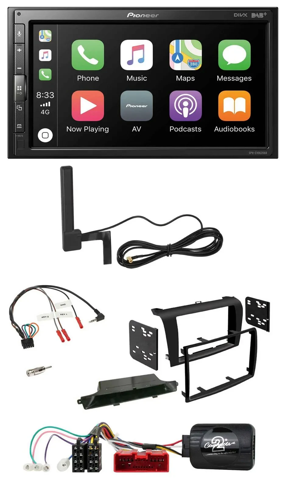 Автомагнитола Pioneer 2DIN USB Bluetooth DAB для Mazda 3 (2003–2009) черная с поддержкой кнопок на руле