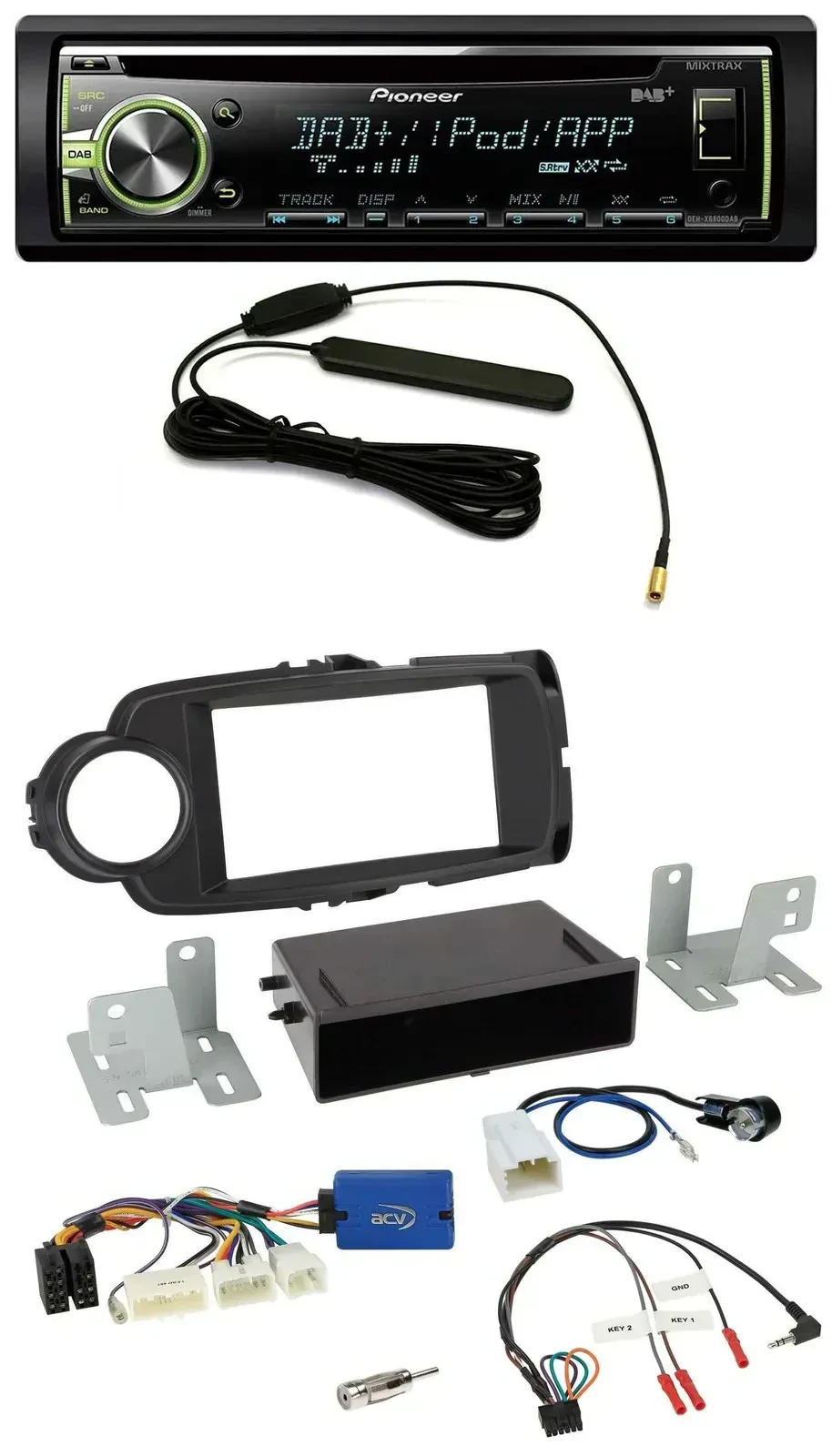 Автомагнитола Pioneer CD/MP3/USB, DAB, для Toyota Yaris (с 2014), черный, 28-pin