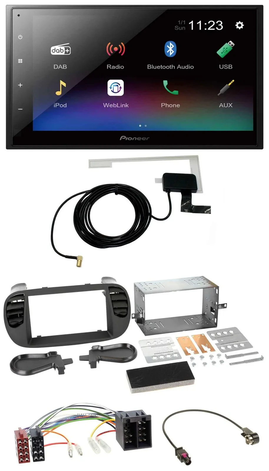 Pioneer DAB MP3 Bluetooth 2DIN USB Autoradio für Fiat 500 ISO ab 12 soft touch