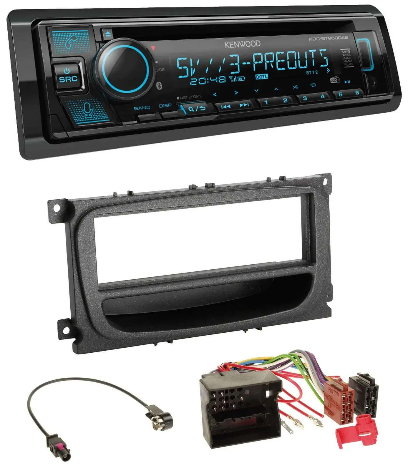 Kenwood Bluetooth USB CD MP3 DAB Autoradio für Ford Mondeo S-Max 07-14 Ablagefac