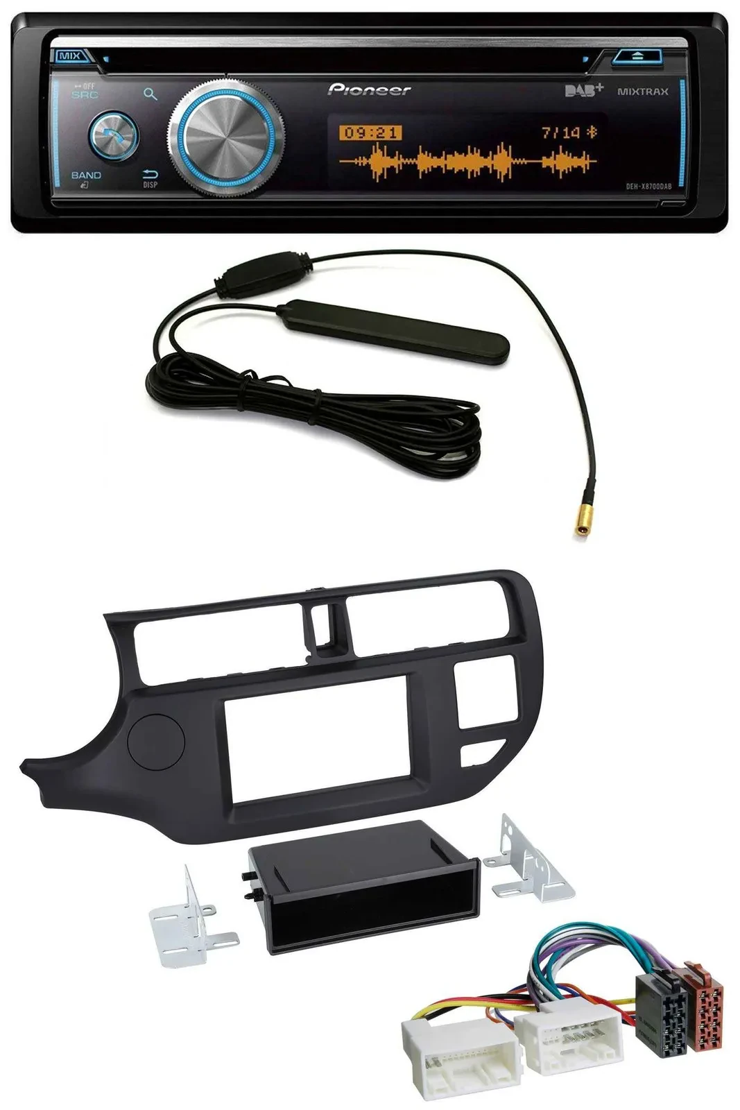 Автомагнитола Pioneer CD, USB, Bluetooth, DAB, MP3 для Kia Rio (UB 2011-2014), черная