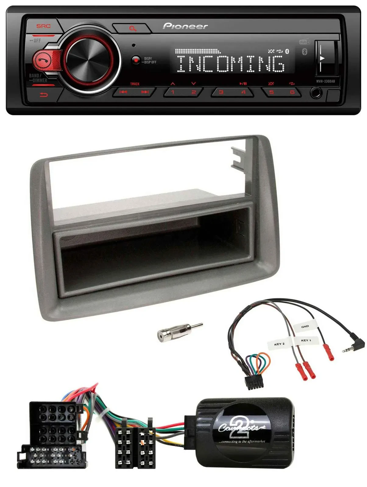 Автомагнитола Pioneer Bluetooth, USB, DAB, поддержка управления на руле, для Fiat Panda (2004–2010), серый