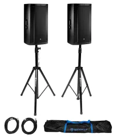 (2) JBL SRX835P 15" 2000w Powered 3-Way Full-Range DJ PA Speakers w/DSP+Stands