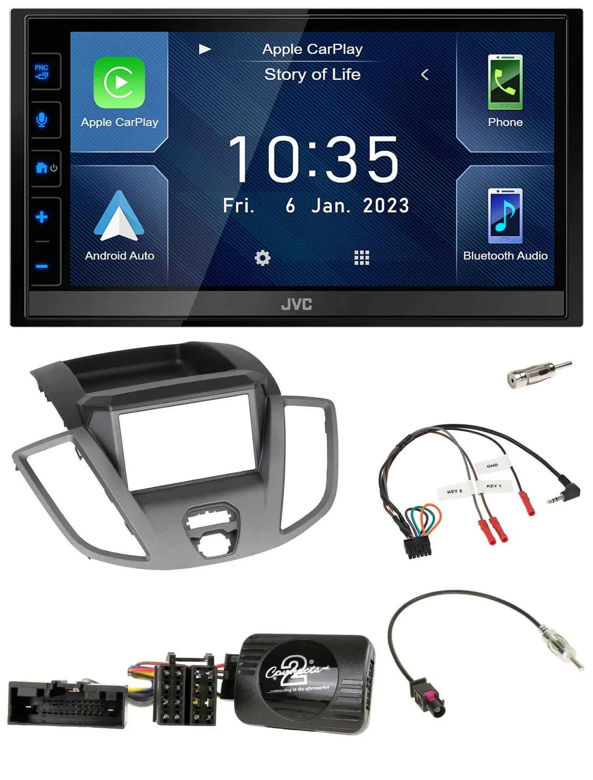 JVC DAB Bluetooth Lenkrad USB 2DIN Autoradio für Ford Transit V363 2014-2018