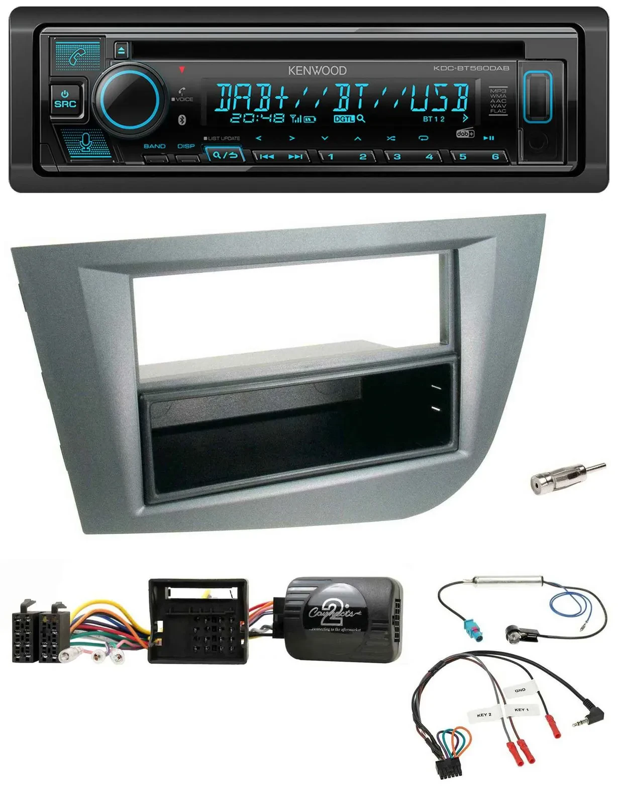 Kenwood Bluetooth DAB CD Lenkrad USB Autoradio für Seat Leon 2005-2010 dunkelgra
