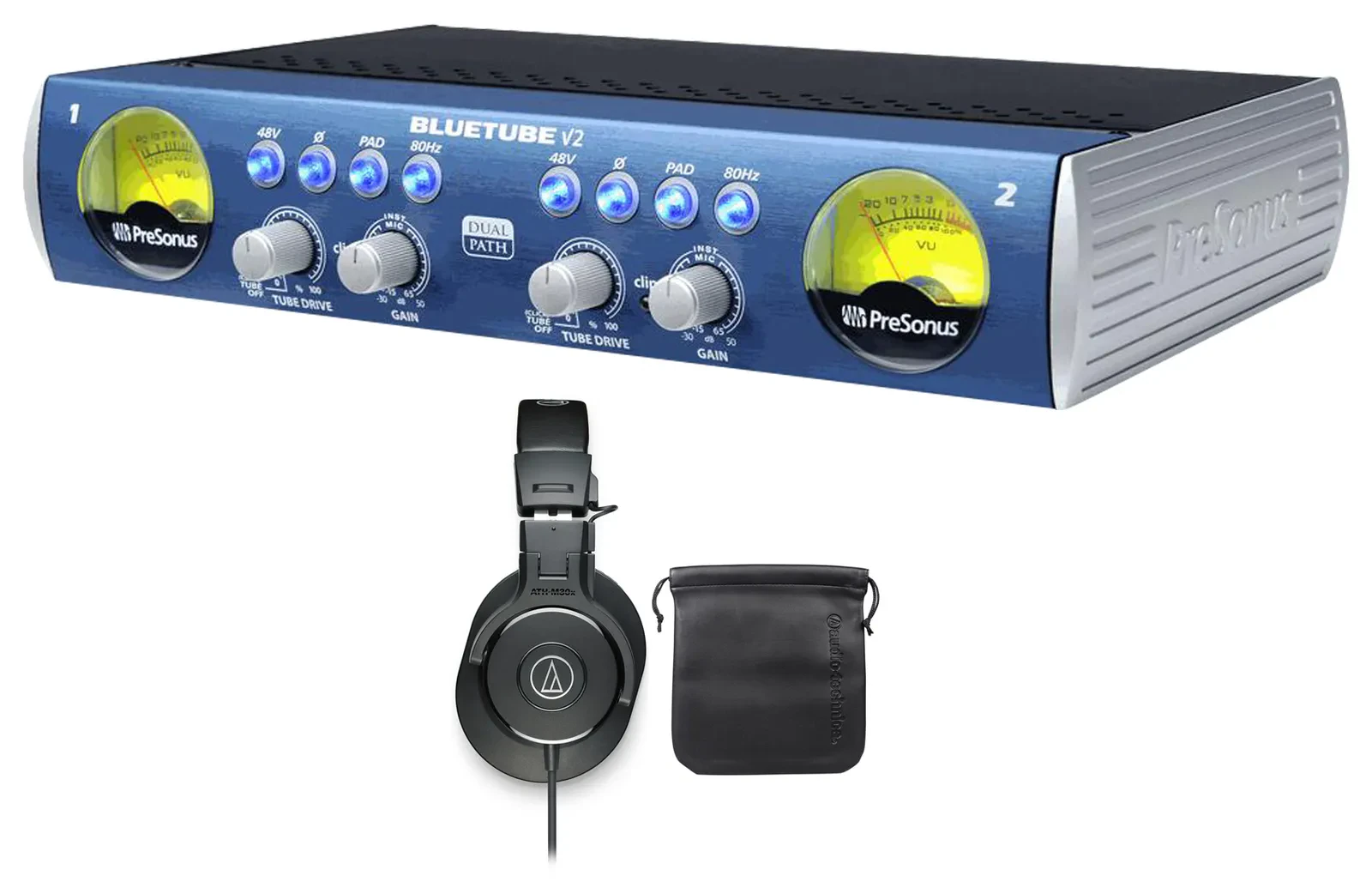 New Presonus Bluetube DP V2 2 Channel Tube Mic Pre-Amp DP2+Headphones