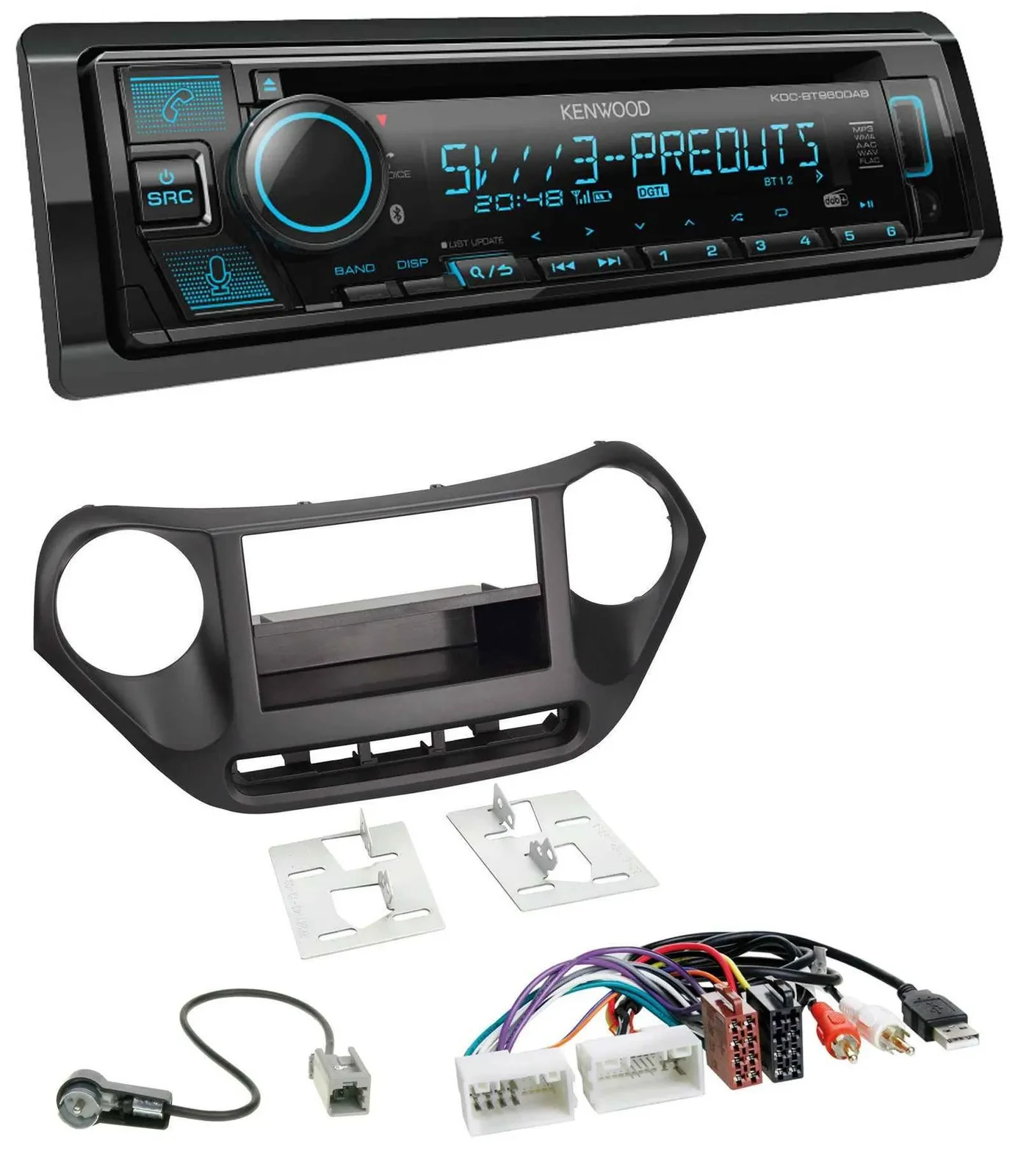Автомагнитола Kenwood Bluetooth CD MP3 DAB для Hyundai i10 (с 2013) USB, AUX