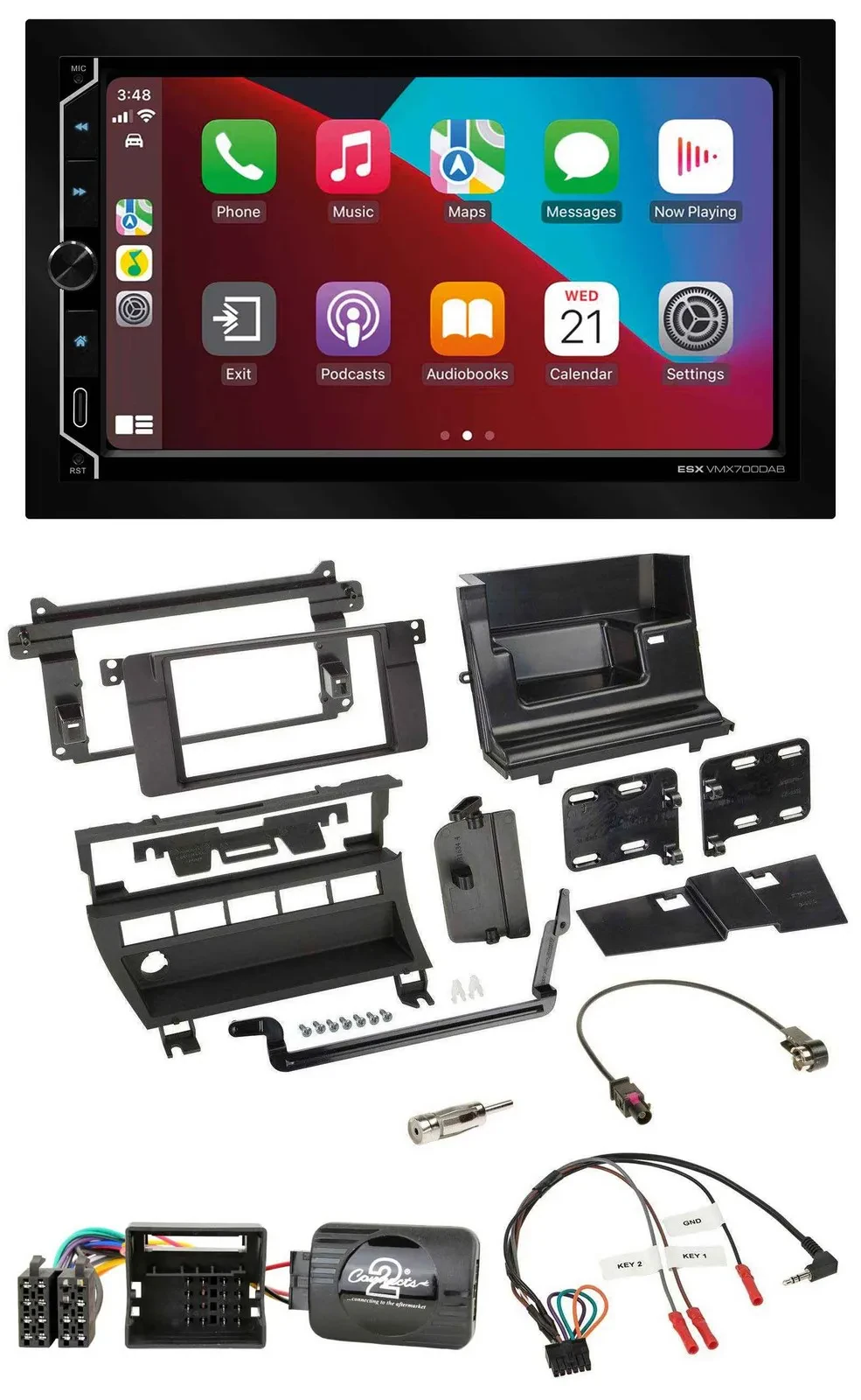 Автомагнитола ESX 2DIN Bluetooth DAB USB для BMW 3 серии (2001–2006), с поддержкой кнопок на руле