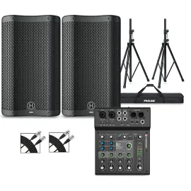 Harbinger VARI 2410 10" Powered Speakers Package w/LX8 Mixer, Stands and Cables